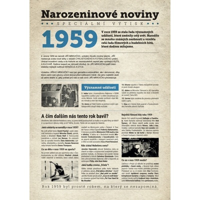 Narozeninové noviny 1959 s vlastním textem a fotografií S textem