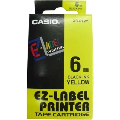 Páska do tiskárny štítků Casio XR-6YW1, 6mm, černý tisk/žlutý podklad, originál