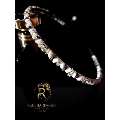 Radi handmade Стилна диадема с перлени цвят шампанско кристали (384)