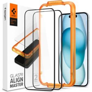 Spigen iPhone 15 SPIGEN ALM FC протектор за екран стъкло 2бр 2.5D, подчертан цвят, TRANSFER AGL06906 (AGL06906)