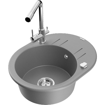 Mexen Kevin гранитна мивка с 1 отделение и отцедник с кухненски смесител Duero, сив - 6517-71-671600-00 (6517-71-671600-00)