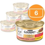 Gourmet Консерва Gourmet GOLD - парчета в сос с сьомга и пиле, 6 x 85г