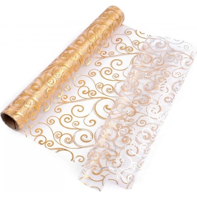 Vianočná / svadobná organza s potlačou šírka 36 cm - 4.5 m 7 zlatá