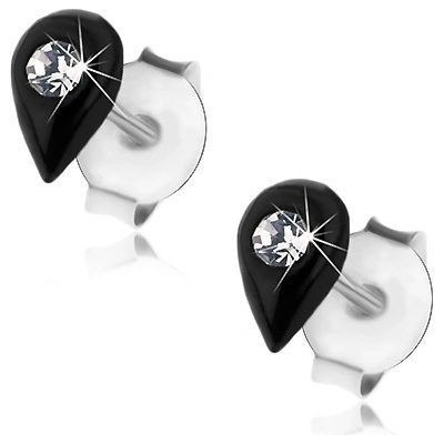 Šperky eshop puzetové náušnice stříbro černá glazovaná kapka krystalek Swarovski I28.24
