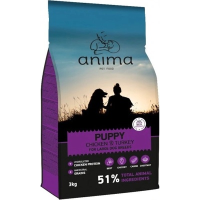 Anima PUPPY TURKEY CHICKEN Junior Large breeds - храна за подрастващи кучета от едри породи, с цвекло, цикория, рожков и розмарин - 14 кг, Италия