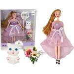LEAN Toys Кукла Lean Toys - Emily, с дълга розова рокля и коте, 30 cm (13915)