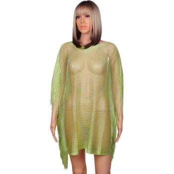 Мрежеста туника за плаж в зелен цвят с ресни