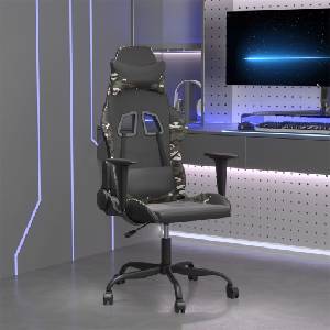 vidaXL Гейминг стол, черно и камуфлаж, изкуствена кожа (3143652)