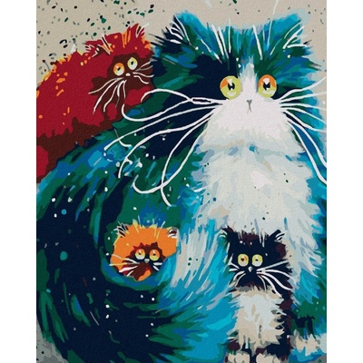 zuty Okatá kočka s koťaty 40 x 50 cm vypnuté plátno na rám 8596530022091