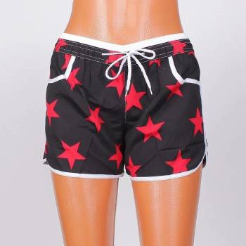 Image 1 of Дамски къси панталонки в черно с червени звезди