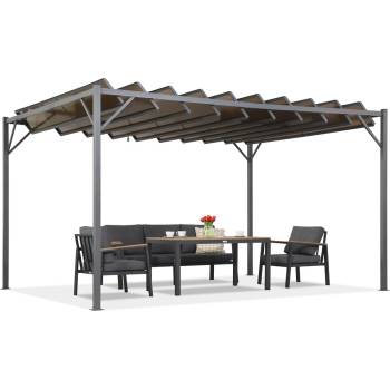 Garden Point Антрацитна пергола Paros 3x4m с мрежа против комари и завеси Garden Point (GAP1259)