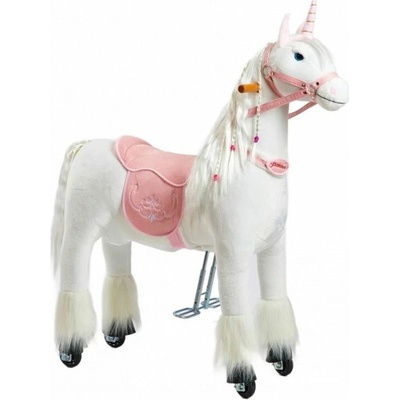 Ponnie Mechanický jezdicí plyšový jednorožec Merlin M s růžovým sedlem (H410P)