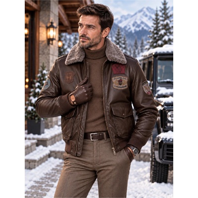 Max Original Leather pánska kožená bunda PILOT KAPO brown Brown