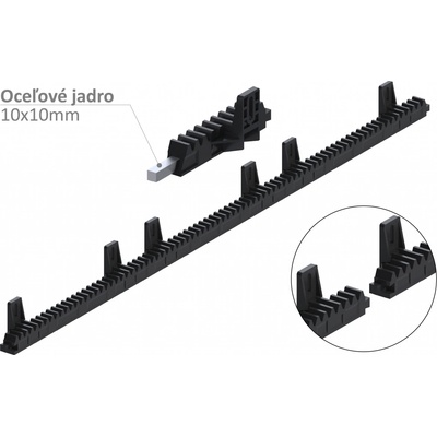 Hřeben nylon-kov 28x20mm, 6x úchyt, 1016mm, do 700kg