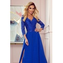 Dámske šaty Numoco elegantné krajkové dlhé šaty s výstrihom 309-2 modré