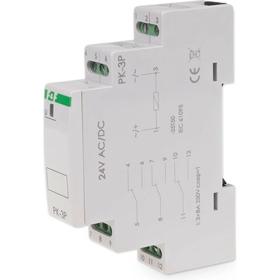 PK-3P/24 - Elektromagnetické pomocné relé, 24V, 8A, 3x NO/NC