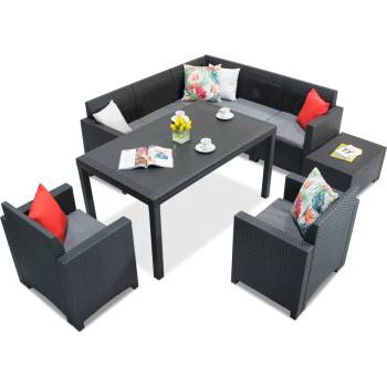 BICA Техноратанов комплект с ъглов диван и фотьойли Nebraska Comida 7 антрацит Bica (BCNEBCOM7ANT)