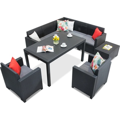 BICA Техноратанов комплект с ъглов диван и фотьойли Nebraska Comida 7 антрацит Bica (BCNEBCOM7ANT)