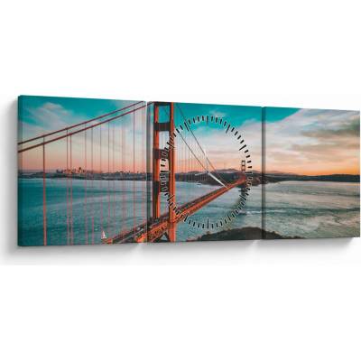Obraz- Golden Gate, San Francisco (s hodinami), třídílný 90x30 cm s hodinami – Hledejceny.cz