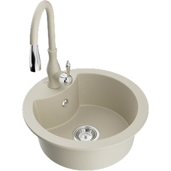 Mexen Diego гранитна мивка с 1 камера и кухненски смесител Savita, бежов - 6512-69-672601-69 (6512-69-672601-69)