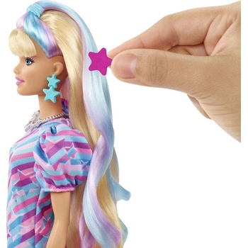 Mattel Детска играчка Barbie, Комплект кукла с дълга коса и звезди, 21.5см, 1710316