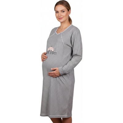 Раирана макси нощница за кърмене с дълъг ръкав и апликация