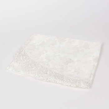 Image 1 of Покривка за кръгла маса в цвят екрю с дантела и рози 130