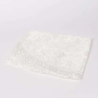 Покривка за кръгла маса в цвят екрю с дантела и рози 130