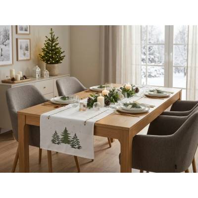 Textilomanie Vianočný behúň EVERGREEN CHARM 40x140 cm biely