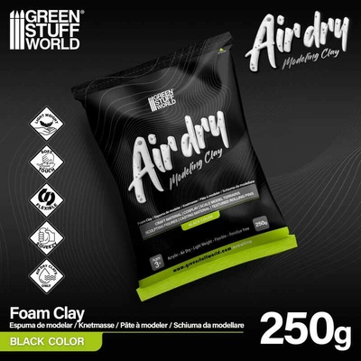 Green Stuff World Air Dry Foam Clay 250gr. Black / Vzduchom schnúca penová hmota 250g čierna
