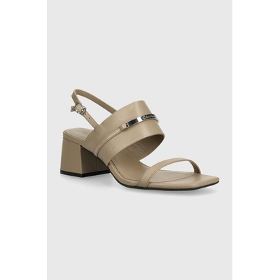 Calvin Klein Кожени сандали Calvin Klein HEEL SANDAL 45 MET BAR LTH в бежово HW0HW02056 (HW0HW02056)