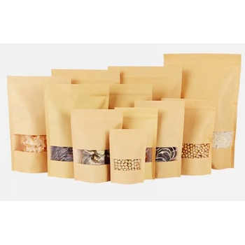 Image 1 of Стоящ хартиен плик с цип 13х22, 5+(2х4), Кафяв с прозорец