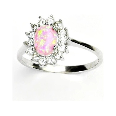 Čištín stříbrný čiré zirkony Kate syntetický růžový opál T 1507