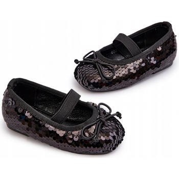 Dětské balerínky zdobené flitry s mašlí černé