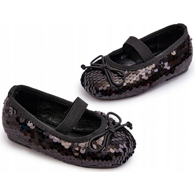 Dětské balerínky zdobené flitry s mašlí černé