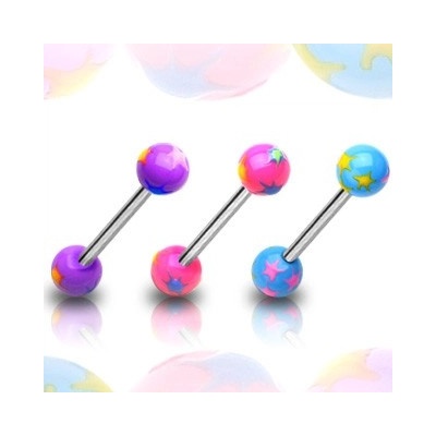 Šperky eshop piercing do jazyka kulička hvězdičky W45.17 Fialová