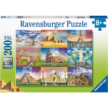Ravensburger Детски пъзел Ravensburger от 200 XXL части - Световни забележителности (13290)