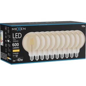 Mexen Vintis 10x LED филaментна крушка E27, G125, 6W, Топла - 2700K, 600 lm, кехлибар (L158-E27-0627-50x10)