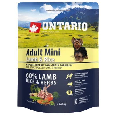 ONTARIO Adult Mini Lamb & Rice - пълноценна храна за пораснали кучета от малки породи с агне и картофи 0, 75 кг, Чехия 214-10593