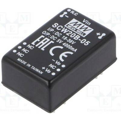 MEAN WELL SCW20B-05 Měnič: DC/DC; 20W; Uvst: 18÷36VDC; Uvýst: 5VDC; Ivýst: 4000mA; DIP24