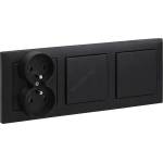 Legrand - Двоен еднополюсен ключ № 1 и двойна домашна розетка с рамка SUNO 250V черна (LR0066D)