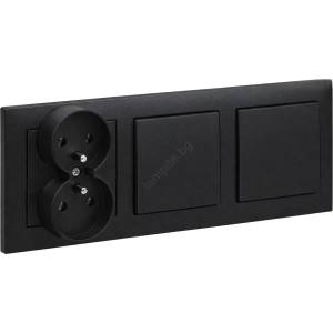 Legrand - Двоен еднополюсен ключ № 1 и двойна домашна розетка с рамка SUNO 250V черна (LR0066D)