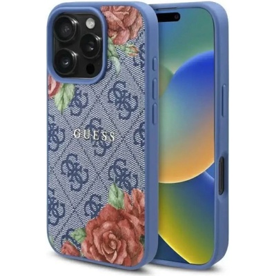 GUESS Калъф Guess 4G Flowers Print MagSafe за iPhone 16 Pro Max - син (3666339350420)