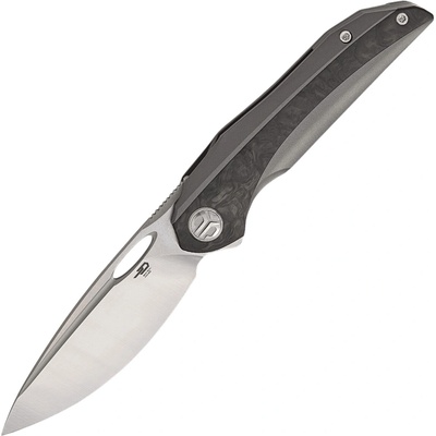 Bestech SENU S90V Stonewash+Satin Grey PVD with Ti/Marble Carbon inlayed handle BT2601B