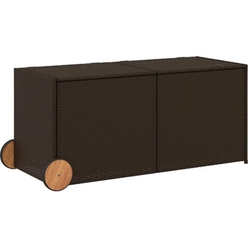 Градинска кутия за съхранение с колела кафява 283 л полиратан