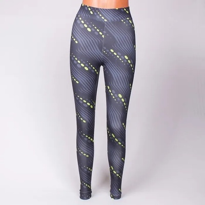 Еластичен клин в черен цвят с неоново-зелени петънца и сиви линии