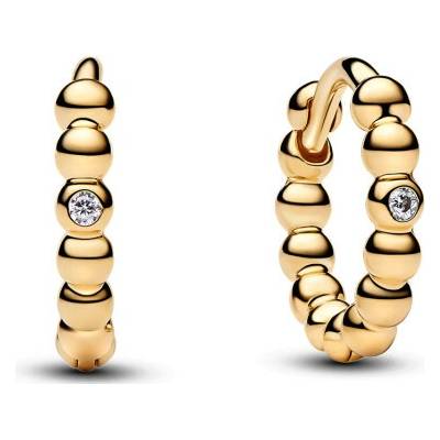 PANDORA pozlátené kruhové náušnice s korálkovým motívom 264823C01
