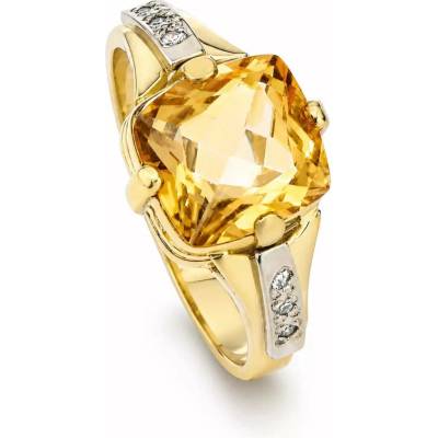 Stuchlík zlatý prsten s citrínem a diamanty 015400