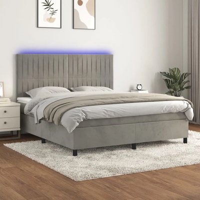 vidaXL Боксспринг легло с матрак и LED, светлосиво, 180x200 см, кадифе (3136257)