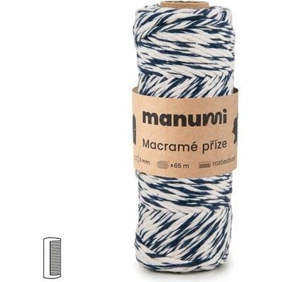 Manumi Macramé priadza stáčaná 3mm natural-tmavomodrá - 1 ks